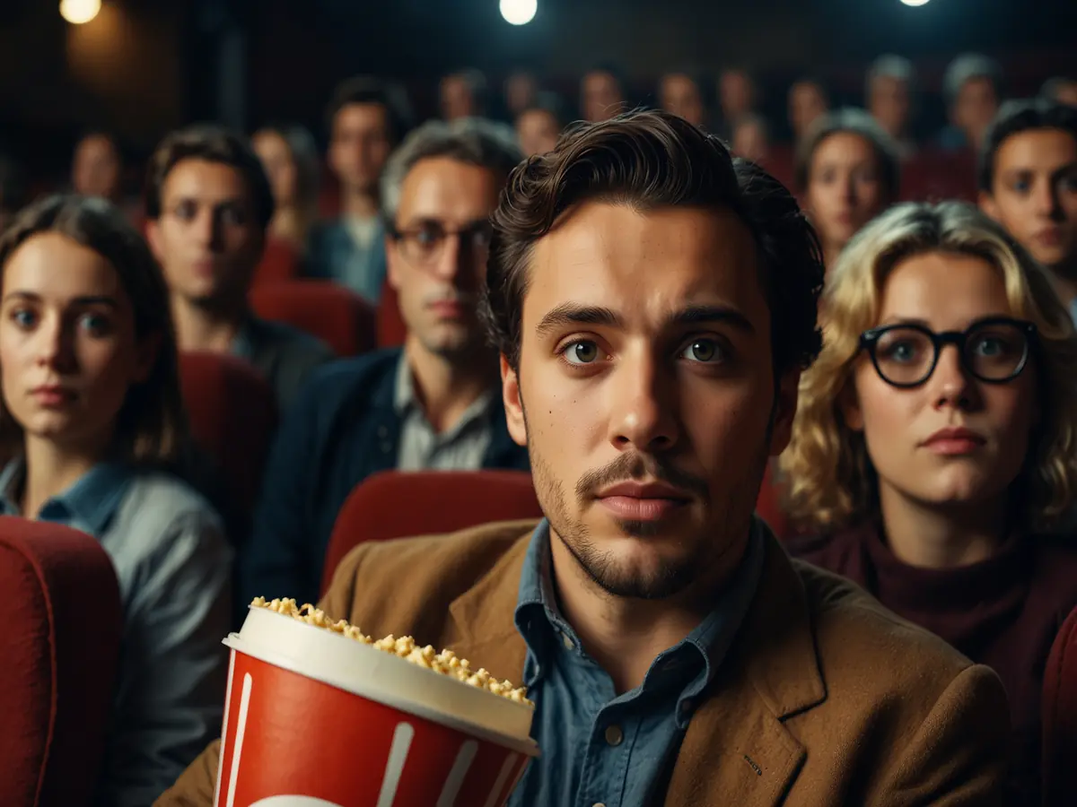 persone che guardano film comico al cinema